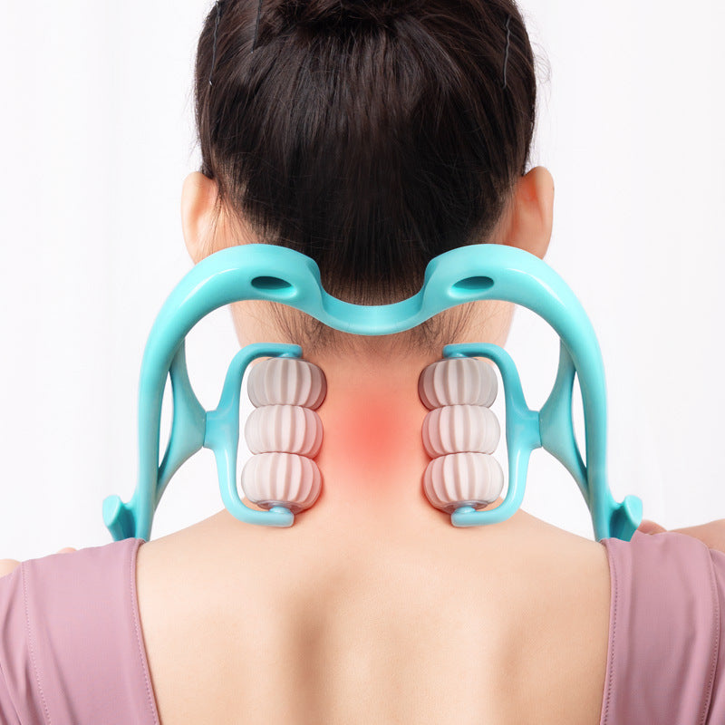 6-Roller Cervical Neck Massager with Natural Jade Scraping Board